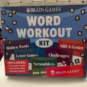 Brain Games Word Workout Kit Puzzle Books Letter Tiles Storage Unopened